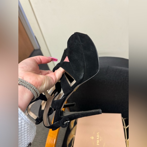 FINAL PRICE Prada Camoscio 2 Black Suede Platform Strappy Heels - Picture 4 of 12